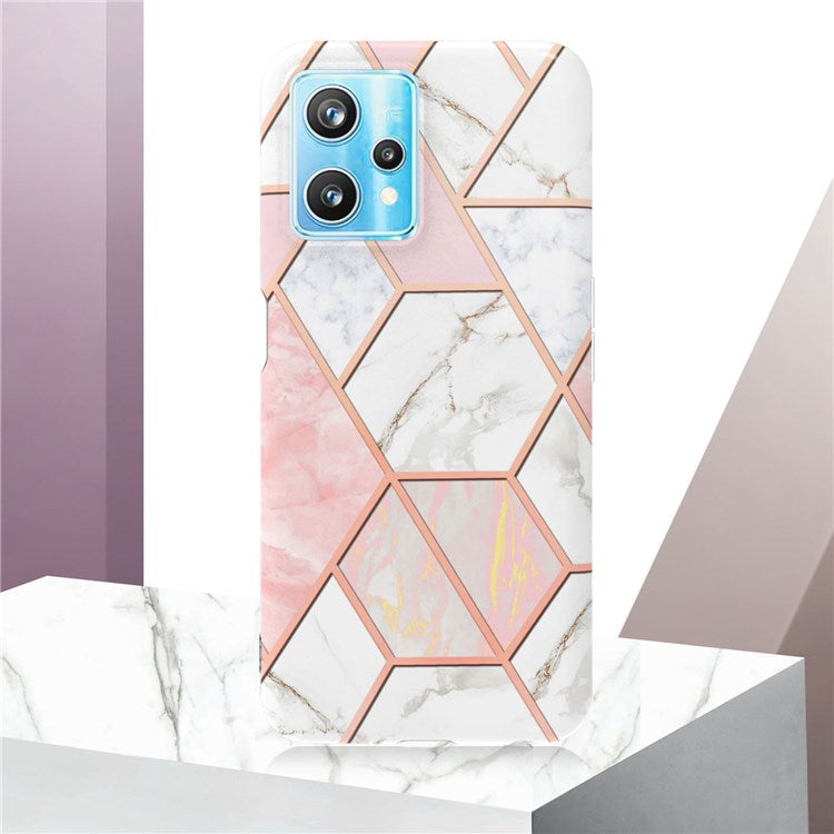 For Realme 9 Pro+ YB IMD Series-3 Light Slim Marble Pattern Double-sided Electroplating Splicing IMD Anti-dust Soft TPU Shell - Pink/White