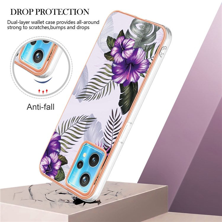 For Realme 9 Pro 5G / 9 5G / V25 YB IMD Series-1 Soft TPU Edge Anti-fingerprint Electroplating Case IMD Marble Floral Pattern Well-protected Cover - Purple Flowers