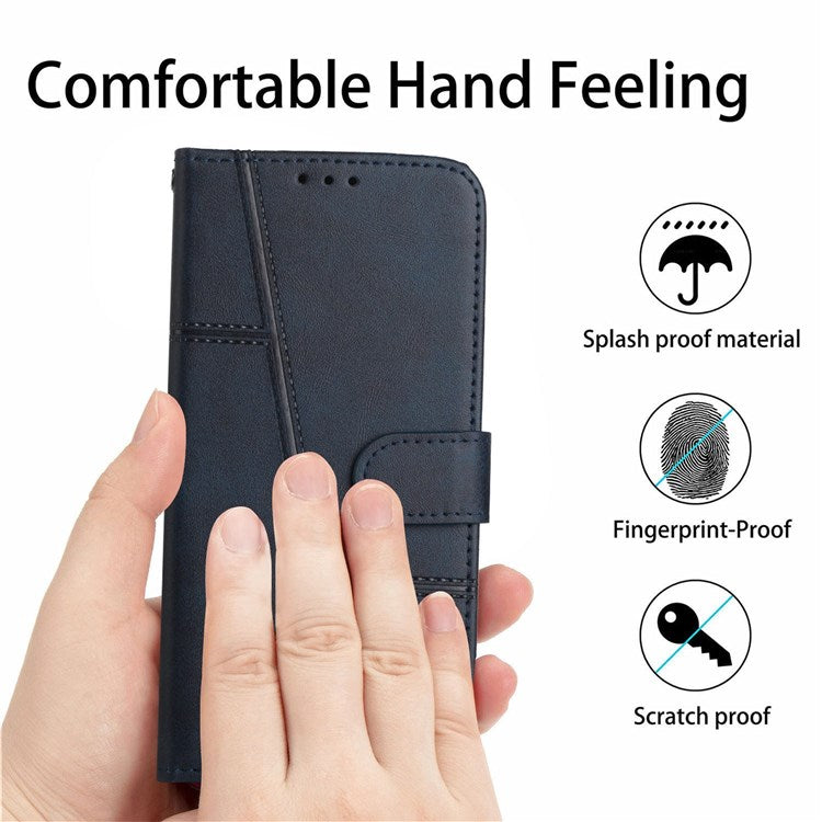 For Realme 9i/Oppo A36/A76 PU Leather Wallet Cover Stand Stitching Design Shockproof Flip Folio Protective Case with Strap - Sapphire