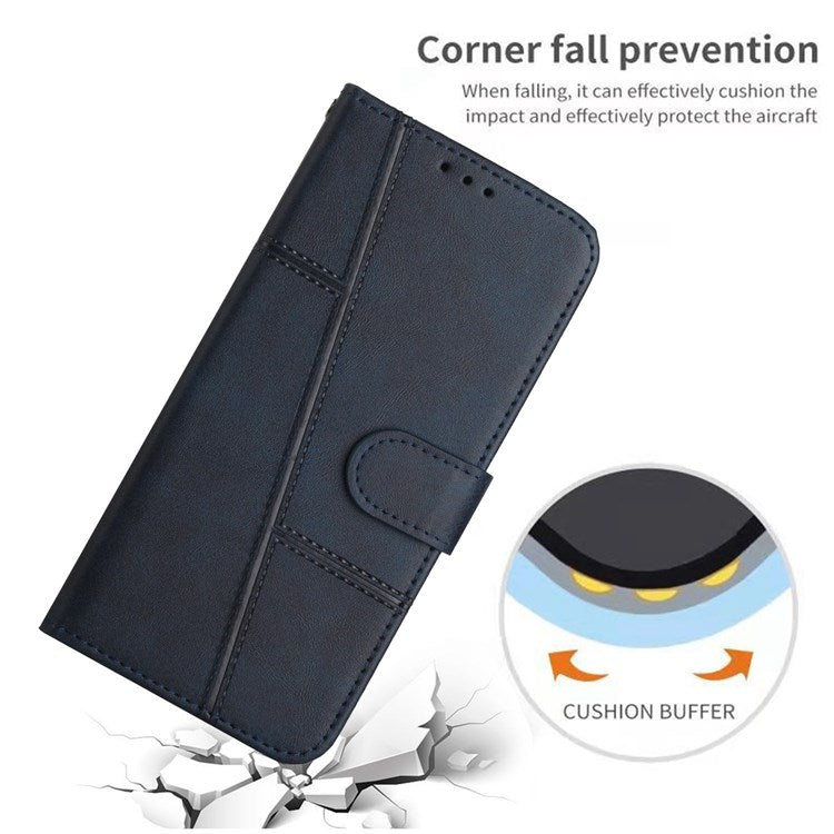For Realme 9i/Oppo A36/A76 PU Leather Wallet Cover Stand Stitching Design Shockproof Flip Folio Protective Case with Strap - Sapphire