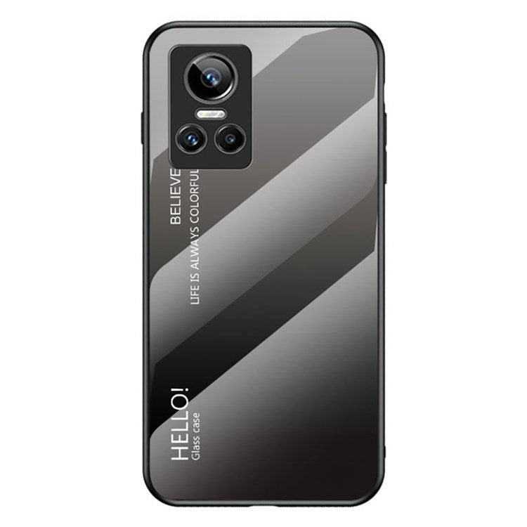 For Realme GT Neo3 Color Gradient Tempered Glass + PC + TPU Case Stylish Anti-drop Cell Phone Cover - Black/Grey