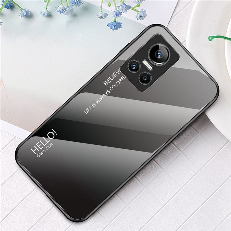 For Realme GT Neo3 Color Gradient Tempered Glass + PC + TPU Case Stylish Anti-drop Cell Phone Cover - Black/Grey