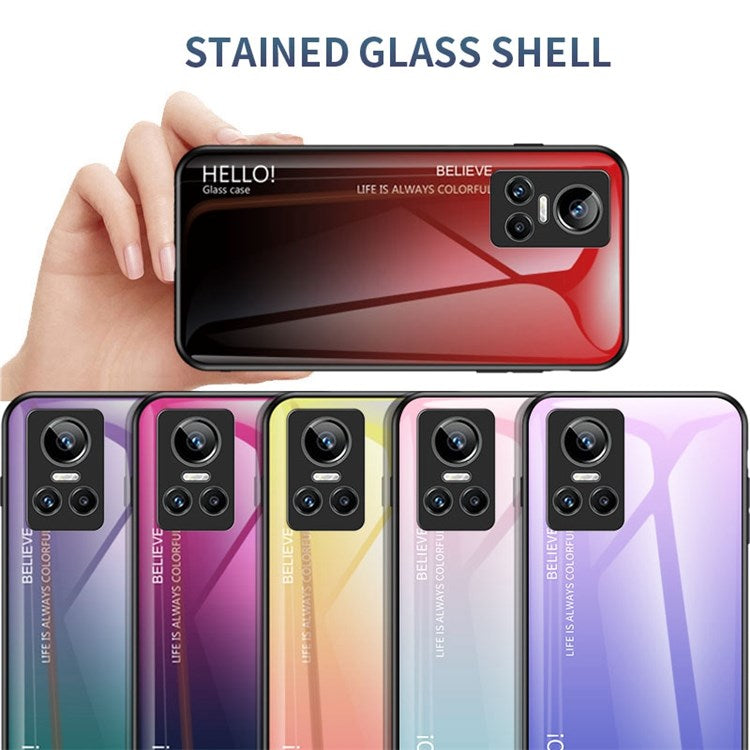 For Realme GT Neo3 Color Gradient Tempered Glass + PC + TPU Case Stylish Anti-drop Cell Phone Cover - Black/Grey