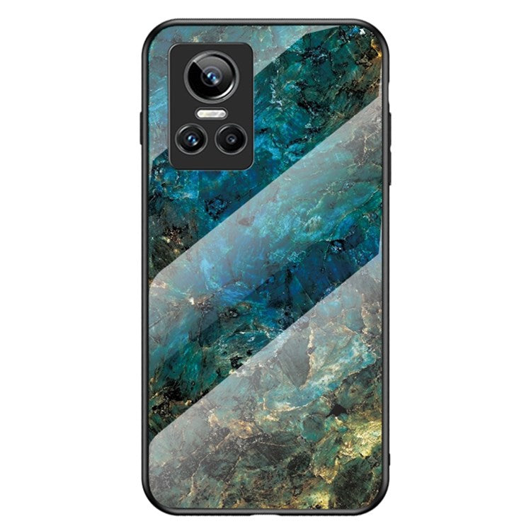 For Realme GT Neo3 Marble Pattern Tempered Glass + PC + TPU Phone Cover Scratch-Resistant Cell Phone Case - Emerald Marble