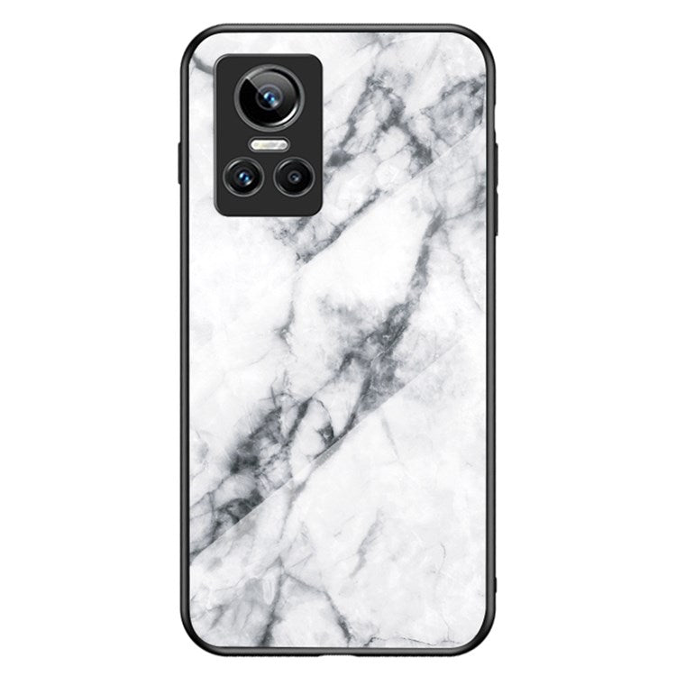 For Realme GT Neo3 Marble Pattern Tempered Glass + PC + TPU Phone Cover Scratch-Resistant Cell Phone Case - White Marble