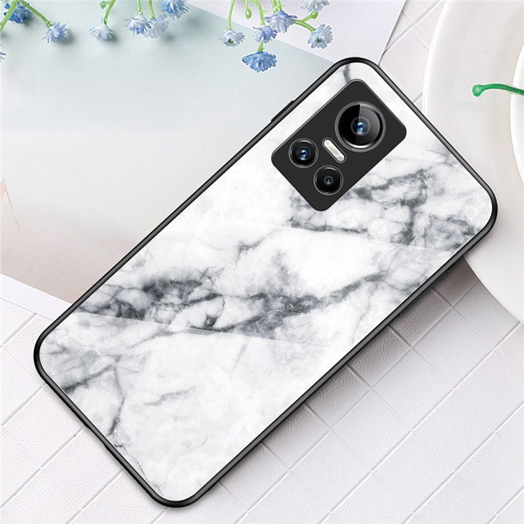 For Realme GT Neo3 Marble Pattern Tempered Glass + PC + TPU Phone Cover Scratch-Resistant Cell Phone Case - White Marble