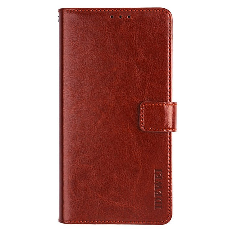 IDEWEI For Realme C35 Crazy Horse Textured Phone Case Bag PU Leather Stand Wallet Phone Cover - Brown