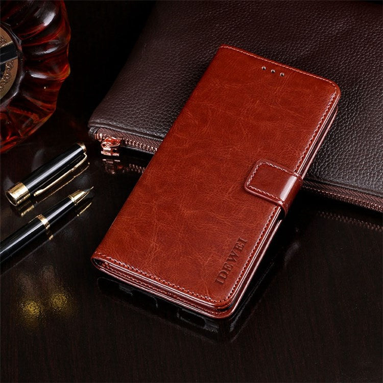 IDEWEI for Realme 9 Pro 5G / 9 5G / V25 PU Leather + TPU Bump Proof Folio Flip Crazy Horse Texture Stand Phone Shell with Wallet - Brown