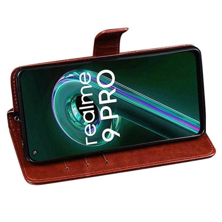 IDEWEI for Realme 9 Pro 5G / 9 5G / V25 PU Leather + TPU Bump Proof Folio Flip Crazy Horse Texture Stand Phone Shell with Wallet - Rose