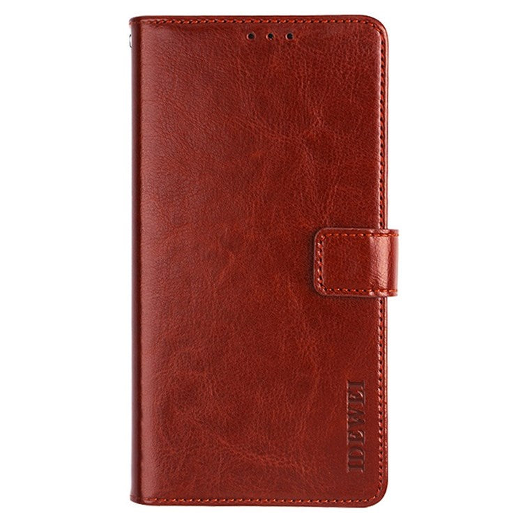 IDEWEI for Realme 9 Pro+ PU Leather + TPU Anti-scratch Protection Folio Flip Crazy Horse Texture Stand Phone Shell with Wallet - Brown