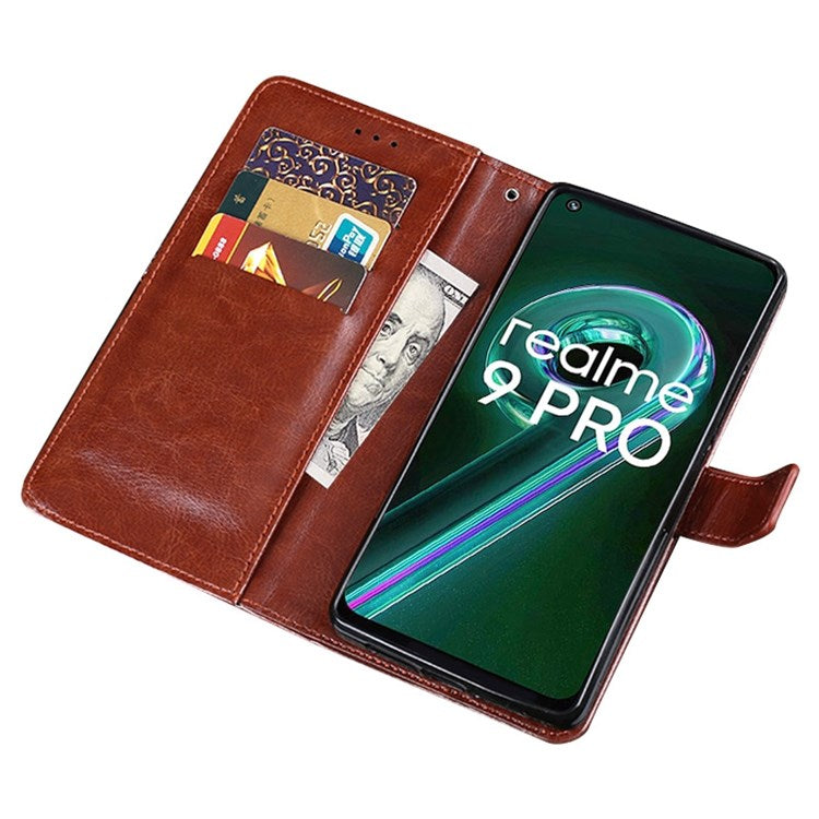 IDEWEI for Realme 9 Pro+ PU Leather + TPU Anti-scratch Protection Folio Flip Crazy Horse Texture Stand Phone Shell with Wallet - Red