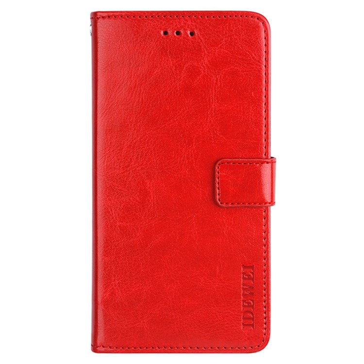 IDEWEI for Realme 9i/Oppo A36/A76 Crazy Horse Textured Leather Folio Cover Magnetic Closure Full Protection Stand Book Design Phone Wallet Flip Case - Red