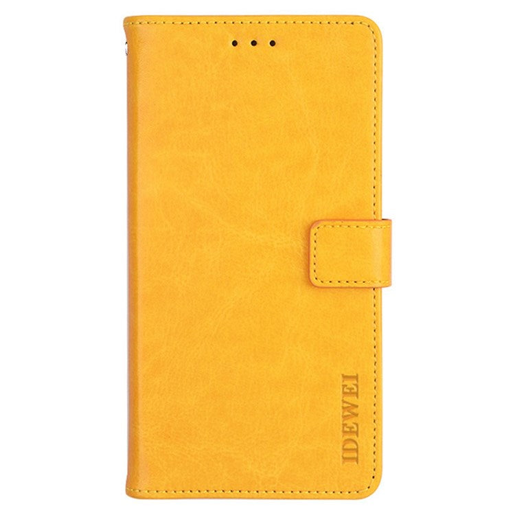 IDEWEI for Realme 9i/Oppo A36/A76 Crazy Horse Textured Leather Folio Cover Magnetic Closure Full Protection Stand Book Design Phone Wallet Flip Case - Yellow