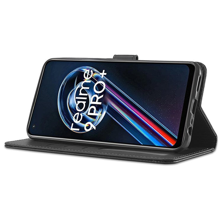 LC.IMEEKE for Realme 9 Pro 5G / 9 5G / V25 Anti-scratch Drop-proof Dual-sided Magnetic Clasp Textured PU Leather Cover Stand Wallet Style Phone Case - Black