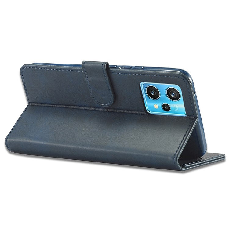LC.IMEEKE for Realme 9 Pro 5G / 9 5G / V25 Anti-scratch Drop-proof Dual-sided Magnetic Clasp Textured PU Leather Cover Stand Wallet Style Phone Case - Blue