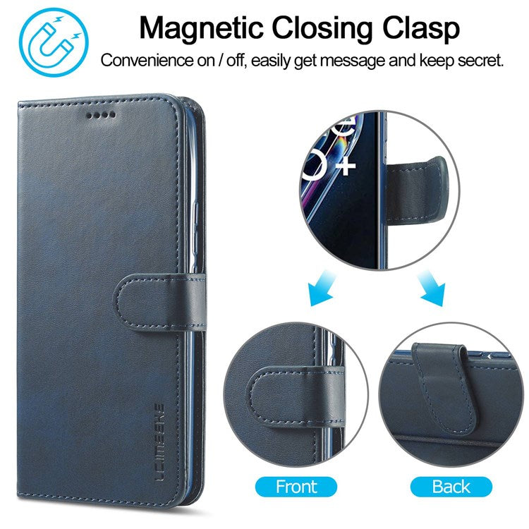 LC.IMEEKE for Realme 9 Pro 5G / 9 5G / V25 Anti-scratch Drop-proof Dual-sided Magnetic Clasp Textured PU Leather Cover Stand Wallet Style Phone Case - Blue