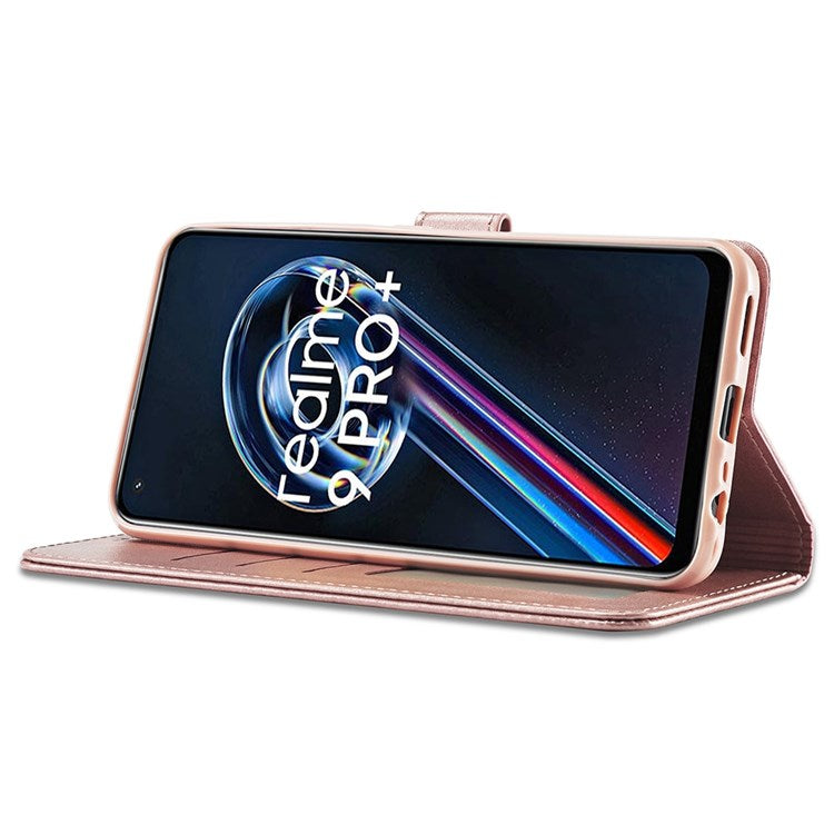 LC.IMEEKE for Realme 9 Pro 5G / 9 5G / V25 Anti-scratch Drop-proof Dual-sided Magnetic Clasp Textured PU Leather Cover Stand Wallet Style Phone Case - Pink