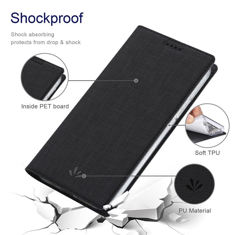 VILI DMX Series for Oppo Find X5 Pro Card Holder PU Leather Phone Case Shockproof Stand Protective Cover - Black