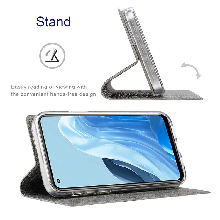 VILI DMX Series for Oppo Find X5 Pro Card Holder PU Leather Phone Case Shockproof Stand Protective Cover - Grey