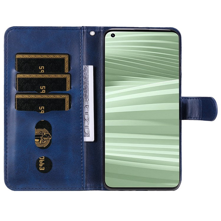 For Realme GT2 Pro PU Leather Zipper Flip Folio Wallet Case Magnetic Closure Stand Protective Cover - Blue