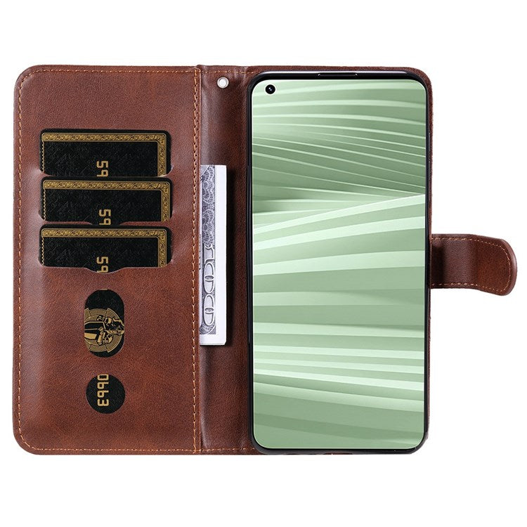 For Realme GT2 Pro PU Leather Zipper Flip Folio Wallet Case Magnetic Closure Stand Protective Cover - Brown