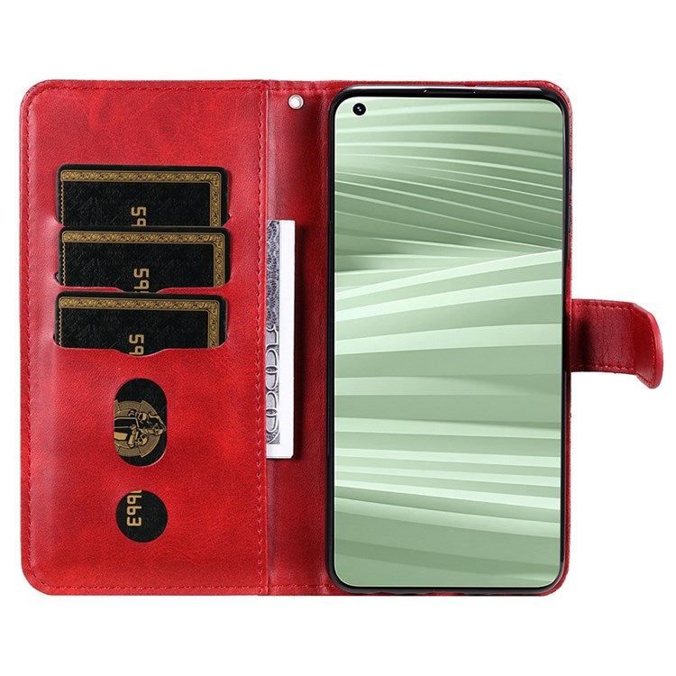 For Realme GT2 Pro PU Leather Zipper Flip Folio Wallet Case Magnetic Closure Stand Protective Cover - Red