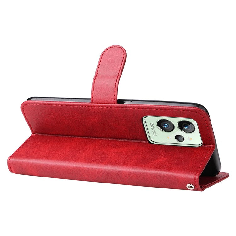 For Realme GT2 Pro PU Leather Zipper Flip Folio Wallet Case Magnetic Closure Stand Protective Cover - Red