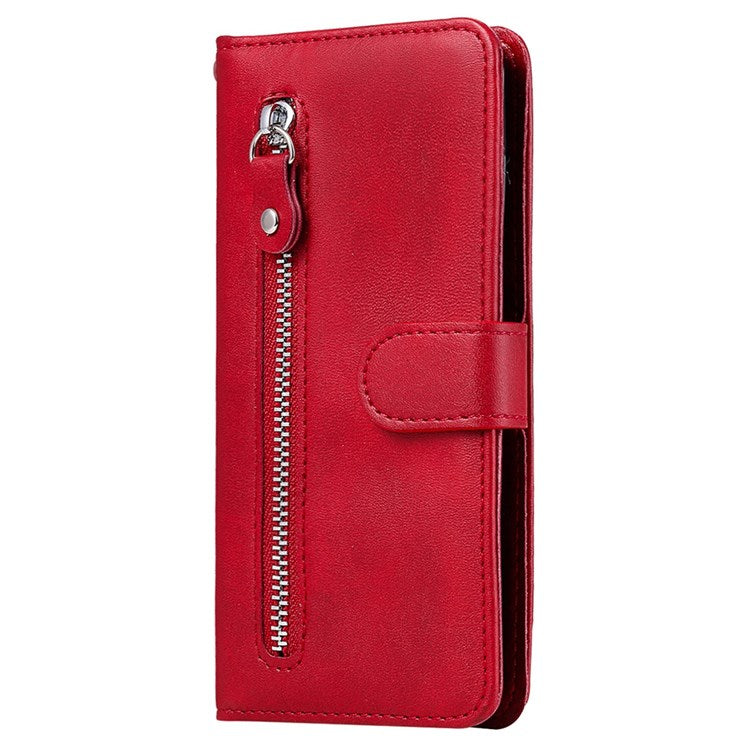For Realme GT2 Pro PU Leather Zipper Flip Folio Wallet Case Magnetic Closure Stand Protective Cover - Red