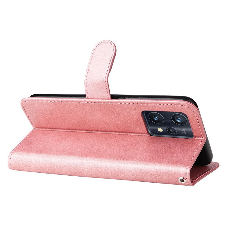For Realme 9 Pro+ Stand Feature PU Leather Case Magnetic Clasp Zipper Pocket Shockproof Flip Wallet Cover - Rose Gold