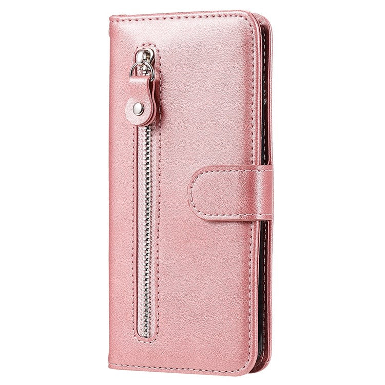 For Realme 9 Pro+ Stand Feature PU Leather Case Magnetic Clasp Zipper Pocket Shockproof Flip Wallet Cover - Rose Gold