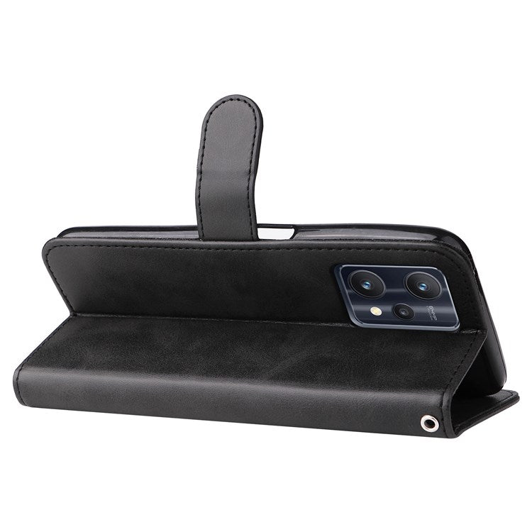 For Realme 9 Pro 5G / 9 5G / V25 Wallet Case PU Leather Magnetic Flip Zipper Stand Protective Phone Cover - Black