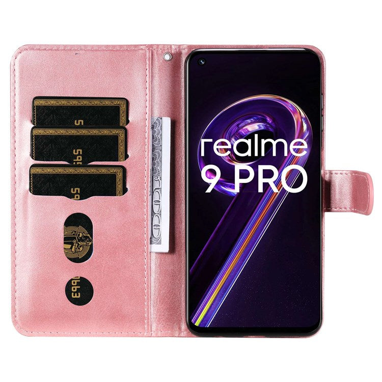For Realme 9 Pro 5G / 9 5G / V25 Wallet Case PU Leather Magnetic Flip Zipper Stand Protective Phone Cover - Rose Gold