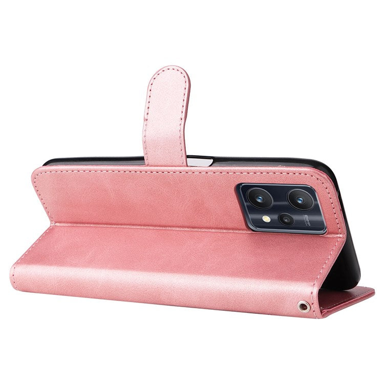 For Realme 9 Pro 5G / 9 5G / V25 Wallet Case PU Leather Magnetic Flip Zipper Stand Protective Phone Cover - Rose Gold
