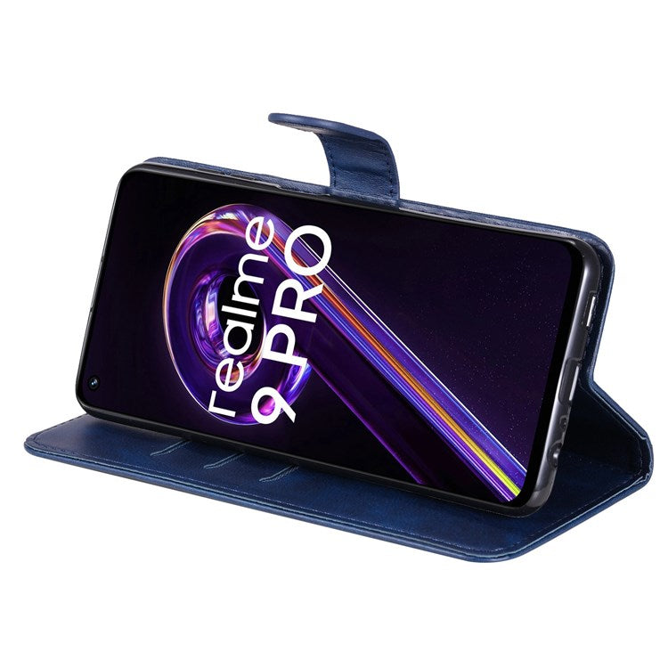 For Realme 9 Pro 5G / 9 5G / V25 Wallet Case PU Leather Magnetic Flip Zipper Stand Protective Phone Cover - Blue