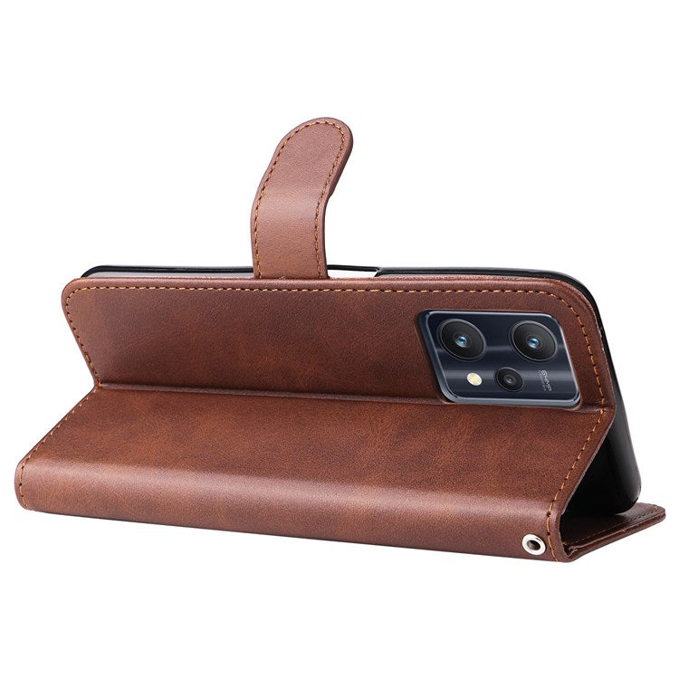 For Realme 9 Pro 5G / 9 5G / V25 Wallet Case PU Leather Magnetic Flip Zipper Stand Protective Phone Cover - Brown