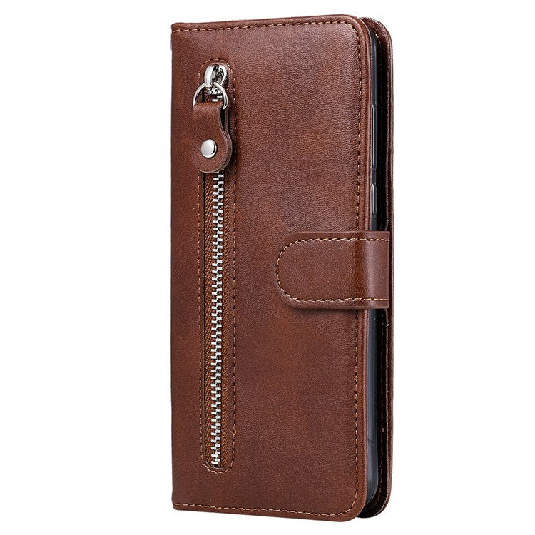 For Realme 9 Pro 5G / 9 5G / V25 Wallet Case PU Leather Magnetic Flip Zipper Stand Protective Phone Cover - Brown