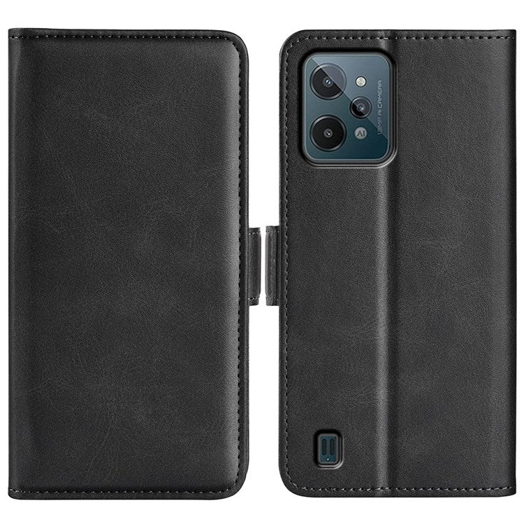 For Realme C31 4G Textured PU Leather Case Dual Magnetic Clasp Wallet Stand Shockproof Phone Case - Black