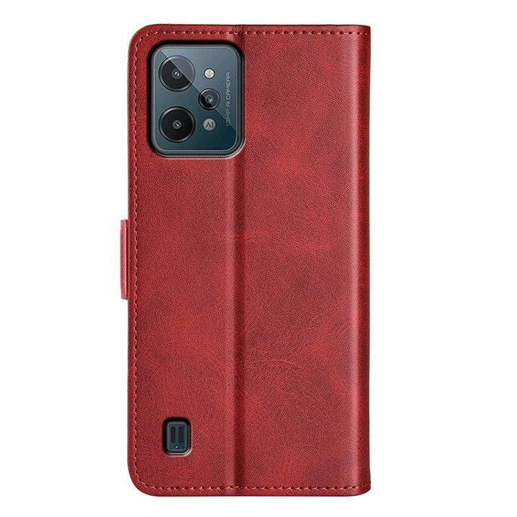 For Realme C31 4G Textured PU Leather Case Dual Magnetic Clasp Wallet Stand Shockproof Phone Case - Red