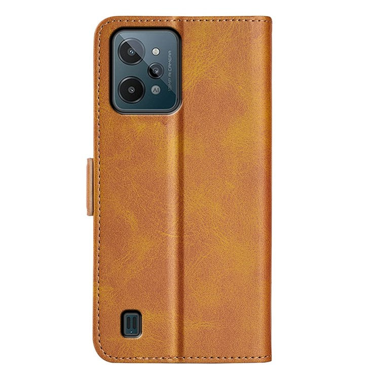 For Realme C31 4G Textured PU Leather Case Dual Magnetic Clasp Wallet Stand Shockproof Phone Case - Yellow