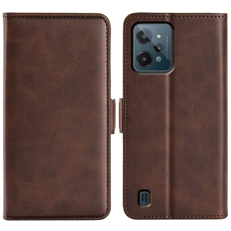 For Realme C31 4G Textured PU Leather Case Dual Magnetic Clasp Wallet Stand Shockproof Phone Case - Brown