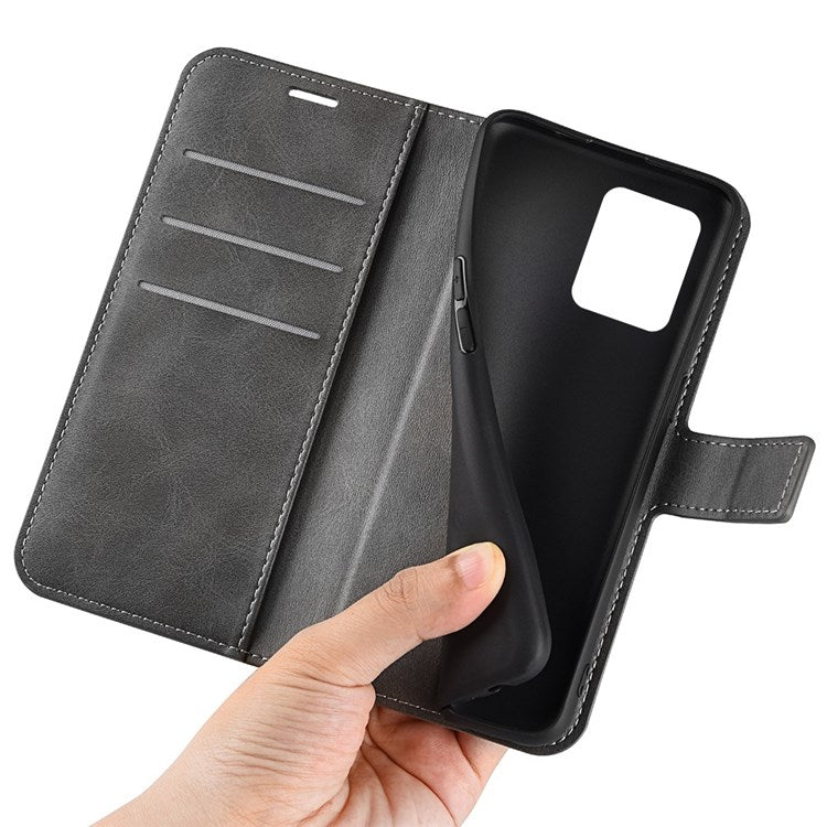 Textured PU Leather Stand Phone Case for Realme C31 4G, Square Magnetic Clasp Wallet Shell - Grey