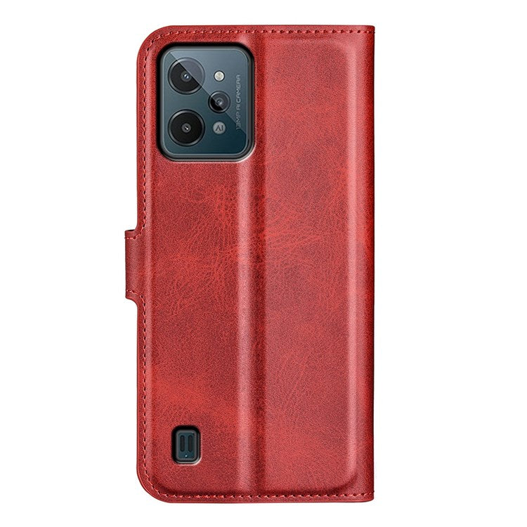 Textured PU Leather Stand Phone Case for Realme C31 4G, Square Magnetic Clasp Wallet Shell - Red