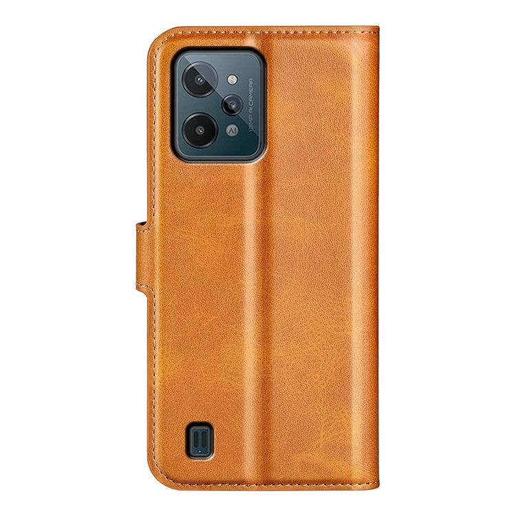 Textured PU Leather Stand Phone Case for Realme C31 4G, Square Magnetic Clasp Wallet Shell - Yellow