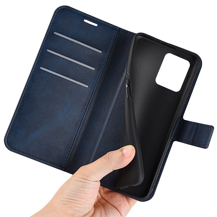 Textured PU Leather Stand Phone Case for Realme C31 4G, Square Magnetic Clasp Wallet Shell - Blue