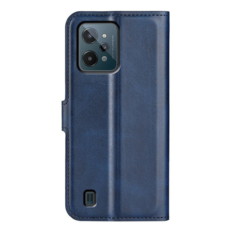 Textured PU Leather Stand Phone Case for Realme C31 4G, Square Magnetic Clasp Wallet Shell - Blue