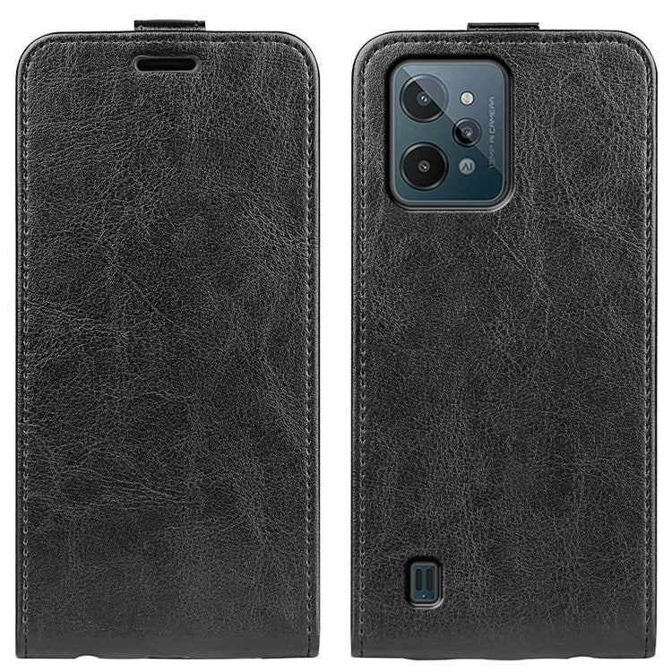 Vertical Flip Leather Cover for Realme C31 4G, Crazy Horse Texture Card Holder Protective Case - Black