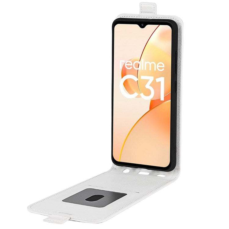 Vertical Flip Leather Cover for Realme C31 4G, Crazy Horse Texture Card Holder Protective Case - White