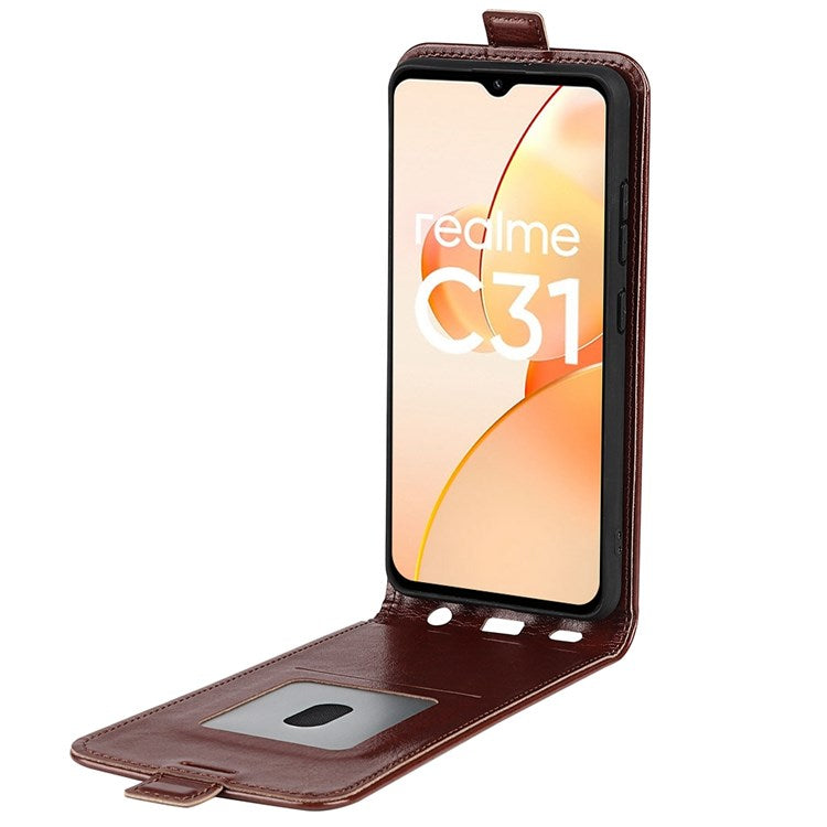 Vertical Flip Leather Cover for Realme C31 4G, Crazy Horse Texture Card Holder Protective Case - Brown