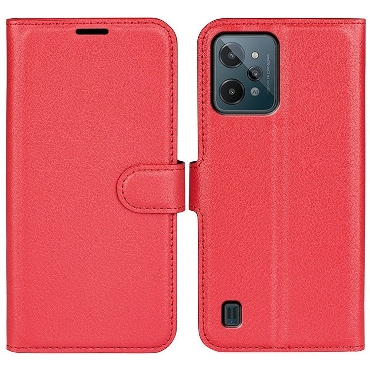 For Realme C31 4G Litchi Texture Stand Wallet Phone Cover PU Leather Case - Red