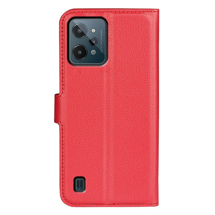 For Realme C31 4G Litchi Texture Stand Wallet Phone Cover PU Leather Case - Red